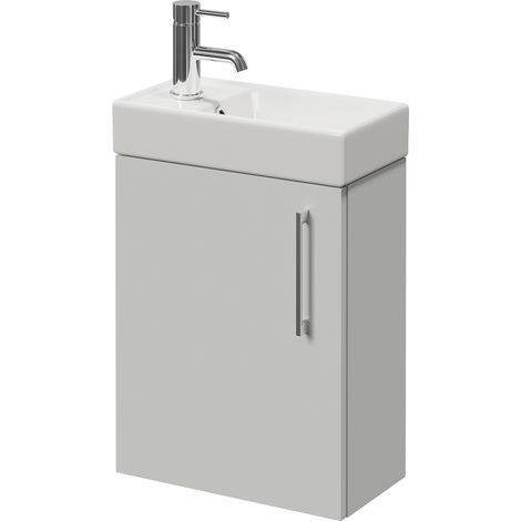 Napoli Cube Gloss Grey Pearl 400mm Wall Mounted Single Door Vanity Unit with Align Basin - 400mm - Chrome 160mm Handle