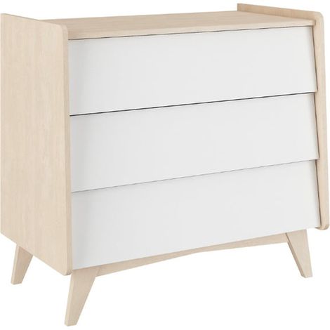 Cómoda de 3 cajones Bellamy So Sixty, en blanco y madera (1/4)