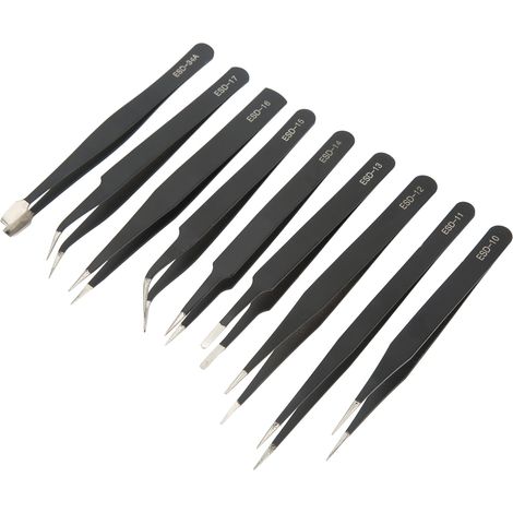 9-teiliges Pinzettenset aus Edelstahl mit rutschfesten, spitzen und gebogenen Spitzen für die Handy-Reparatur (1/5)