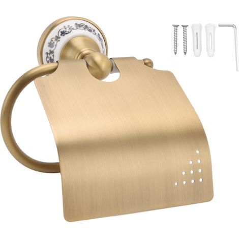 Vintage toilet paper holder, metal towel rack with porcelain decoration, wall-mounted for bathroom (1/5)