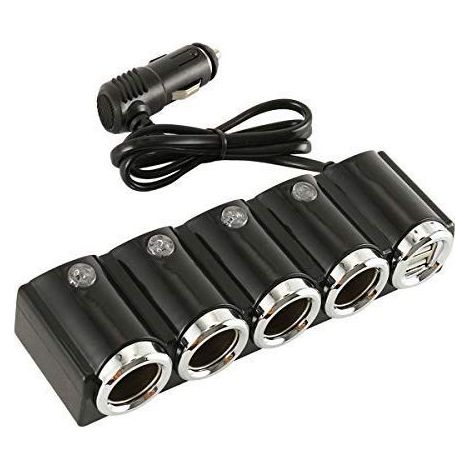 Car Charger, 4-Way Cigarette Lighter Splitter, 12V-24V Dual USB Socket Adapter for Smartphones, Tablets and More (1/5)