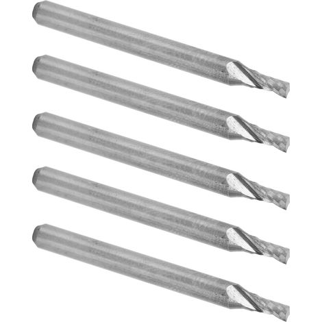 5 pièces Fraises en bout 1 dent Acier tungstène 3.175mm pour usinage CNC, queue droite 38mm