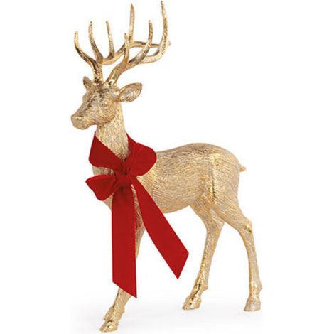 Cervo dorato con nastri bordeaux come decorazione natalizia -52 cm (1/5)