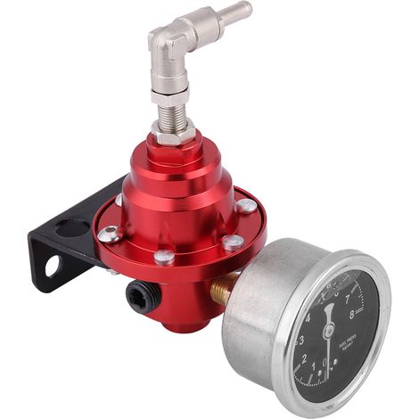 Universeller Kraftstoffdruckregler aus Aluminium, inklusive Manometer, einstellbar bis 160 PSI, 1:1-Set, rot, für Kraftfahrzeuge. (1/5)