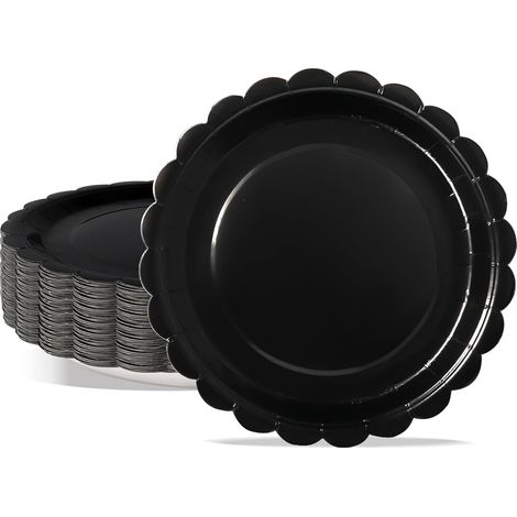 Assiettes En Carton - 50 Pièces - 23 Cm - Bord Crénelé Noir - Robustes Pour Fêtes Et Pique-niques (1/5)