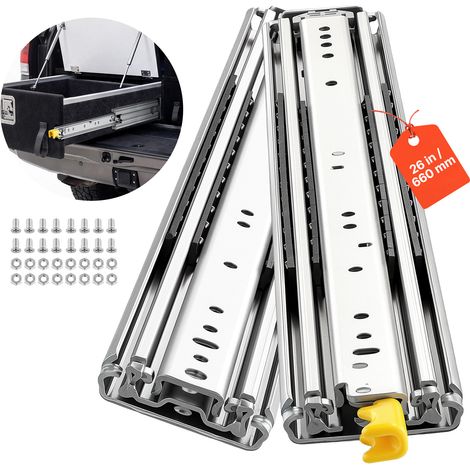 VEVOR Guías para Cajones 66 cm 226,8 kg Correderas para Cajones con Bloqueo, con Extensión Completa, Rodamientos de Bolas, Montaje Lateral, 1 Par, Tornillos y Tuercas para Armarios, Cocinas, Caravanas (1/5)