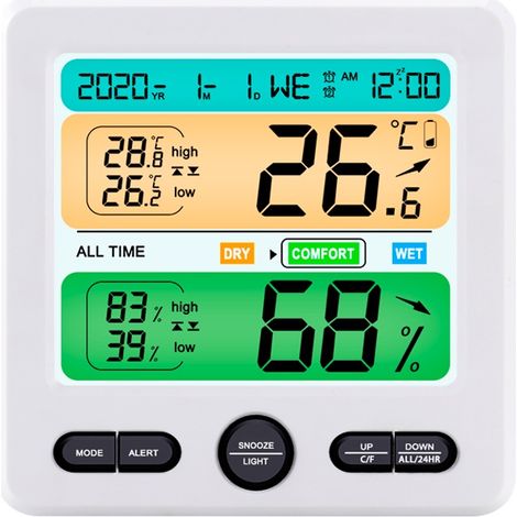 Thermo-hygromètre numérique, horloge, surveillance précise de la température intérieure - TS-6211-B (Blanc) (1/5)
