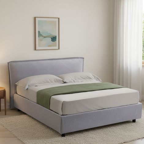 Letto Alla Francese Brienza, Materasso Incluso, Sfoderabile Made in Italy, Contenitore, Grigio (1/5)