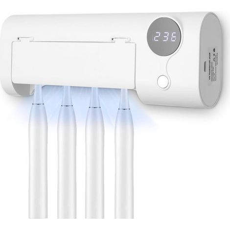 Soporte de pared para cepillos de dientes, Esterilizador UV y soporte para cepillos de dientes eléctricos, Recargable y USB, No requiere taladrar (1/5)