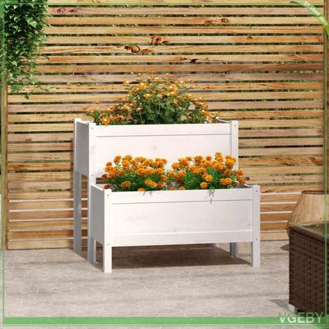 Jardinière surélevée - FAFEICY - 822258 - Bois de pin massif - 2 niveaux (2 bacs) - Blanc 84,5x84x75 cm (1/5)