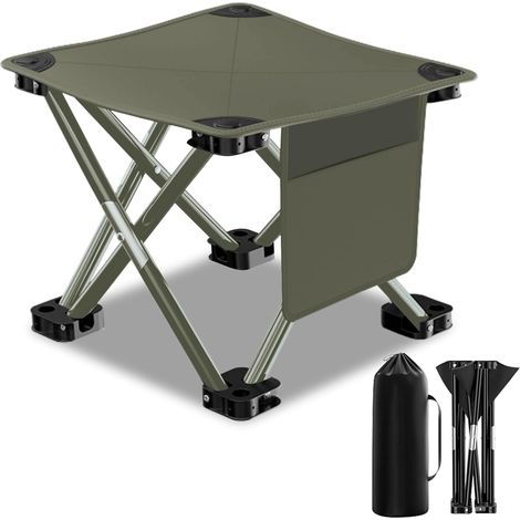 Tabouret de camping pliable léger et portable : tabouret de chaise de camping, tabouret de camping pliable noir avec poches latérales pour camping, jardin, barbecue, pique-nique, pêche vert (1/5)