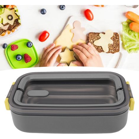 Isolierte Lunchbox aus Edelstahl im japanischen Stil, mit abgedichtetem Fach für Schüler, mikrowellengeeignet, grau. (1/5)