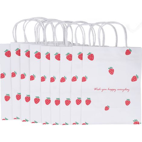 10 mittelgroße, wiederverwendbare, geruchsneutrale Geschenktüten mit Erdbeermuster, ideal für Partys, Einkäufe und als Geschenk. (1/5)