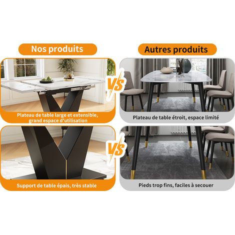Table à manger extensible blanche en MDF effet marbre 99-159 x 75 cm avec structure en V et hauteur réglable pour cuisine et salon (1/5)