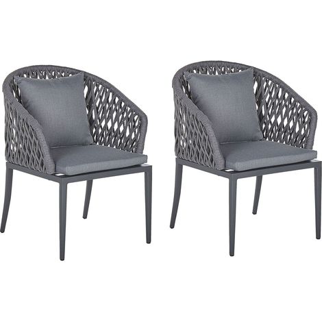 Set of 2 Garden Chairs with Cushions LIPARI Metal Grey