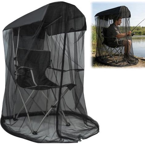 Mosquitera para silla - Malla antimosquitos con cremallera - Negra - Para pesca, jardín y patio - Fácil de instalar (1/5)