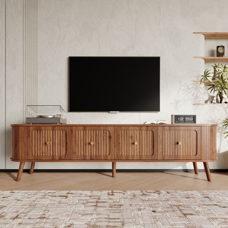 Meuble TV 180 cm moderne avec 4 portes de rangement meuble tv bas poignées dorées Design unique Noyer (1/5)