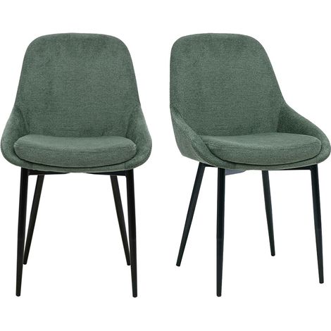 Chaises design en tissu chenille vert kaki et métal noir (lot de 2) HOLO (1/5)