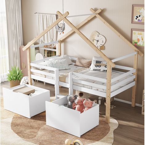 Bett Kinderbett Stauraum 90x200 Hausbett Holz OKMYHOME (1/5)
