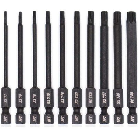 Coffret de 10 embouts Torx pour tournevis, perceuses et visseuses à percussion, résistant aux hautes températures, avec traitement thermique et phosphatation avancés, 8 cm (1/4)