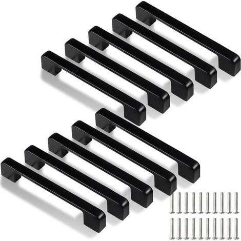 Poignées de meuble, 128 mm, lot de 10, alliage d'aluminium, boutons de porte, noirs, poignées de tiroir, poignées de cuisine, poignées de tiroir (1/5)