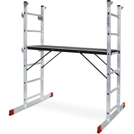 BRB Alu-Leitergerüst, belastbar bis 150 kg, Arbeitshöhe bis 2950 mm, Plattform BxTxH 1200 x 985 x 1611 mm (1/2)