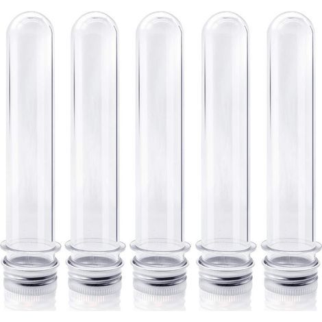 Tubes en plast transparent avec bouchon, lot de 15 (25x140 mm, 45 ml), idéaux pour expériences scientifiques, événements et décoration intérieure. (1/5)