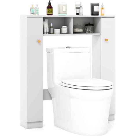 Meuble WC dessus toilette rangement avec 4 étagères réglables et 2 niches ouvertes pour salle de bain, blanc (1/5)