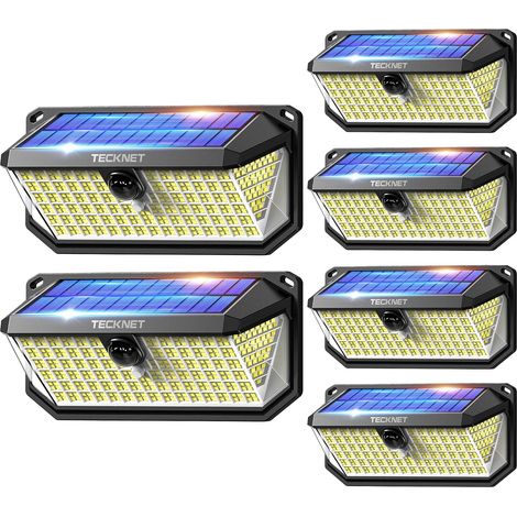Lampe Solaire Extérieur, 4200LM,416 LEDs Éclairage Extérieur à 300° 3 Modes, avec Détecteur de Mouvement, Lumiere Solaire Étanche IP66 pour Clôture, Ccour, Patio, Jardin, Garage, etc - 6 pcs (1/5)