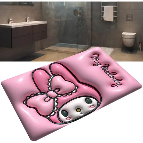 Tapis de sol de salle de bain en terre de diatomées douce, absorbant l'eau, à séchage rapide et antidérapant, motif lapin rose, effet 3D. (1/5)