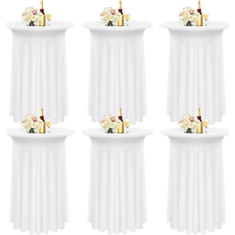 Lot de 6 Housse de Table Haute Spandex 80x110cm Blanc pour Tables Cocktail