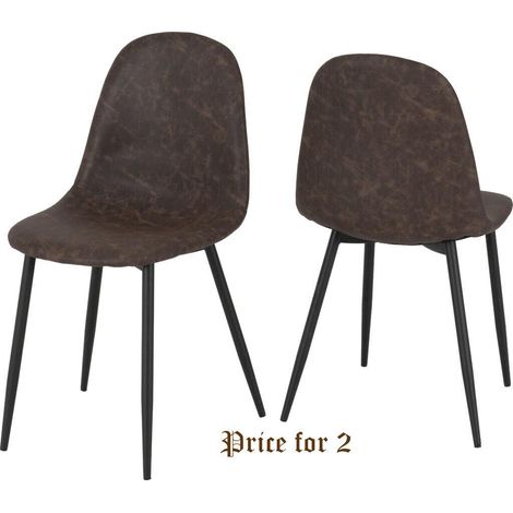 Athens Dining Chair (Pack of 2) - L55 x W44.5 x H85.5 cm - Brown Faux Leather (1/5)