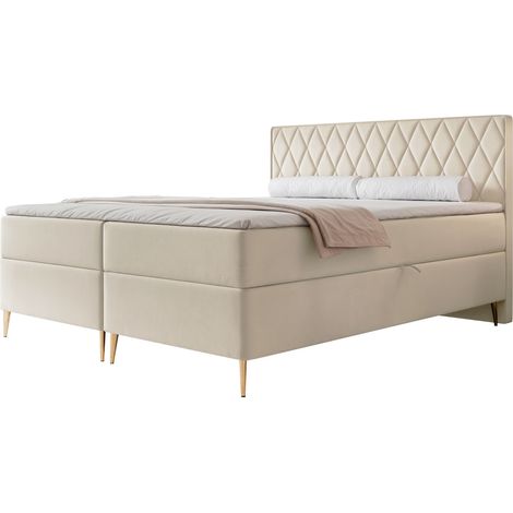 Selsey Caresso - Boxspringbett 180x200, Bonellmatratze, Topper, Velours, hellbeige (1/4)
