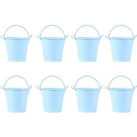 Lot de 8 mini seaux en fer-blanc, petits seaux à fleurs, mini-seaux pour plantes d'intérieur (bleu clair)-6.2X6.2cm