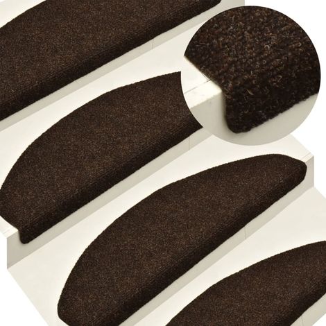 10 pcs Tapis d'escalier Tapis d'escalier Tapis autoadhésifs de marches Tapis Salon Tapis Chambre Marron 56x17x3cm Aiguilleté XJDT737780 (1/5)