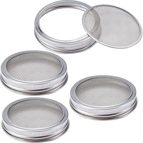 set di coperchi per barattoli per germogli, coperchi in rete di acciaio inossidabile 304, kit di coperchi per scolapasta per insalata di germogli di erba medica (1/4)