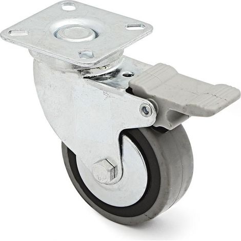 rueda giratoria trial aro de goma ø60 plástico zincado con freno con antihilo. 40kgs/rueda. (1/2)
