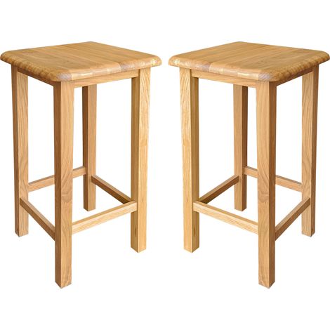 Hallowood Furniture Waverly Oak Bar Stools Set of 2 in Light Oak Finish, Solid Wooden Oak Stool with Footrest, Ideal for Kitchen Island, Breakfast Bar, Dressing Table, Living room or Hallway (1/5)