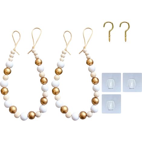 Attache Rideau Perles Bois - Pour Rideaux Fenêtre Salon Chambre - Décoration Rustique Intérieure - Lot de 2 (1/5)