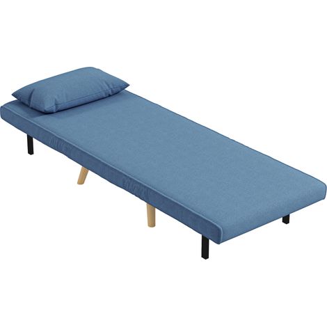 3-in-1-Schlafsessel/Bett, Einzelsitz mit 5-fach verstellbarer Rückenlehne aus Stoff mit Kissen, blau