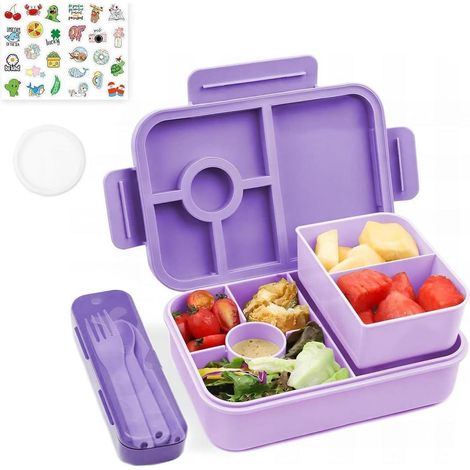 Brotdose Kinder 1300ml 5 Fächer auslaufsicher Bento Box Lila (1/5)