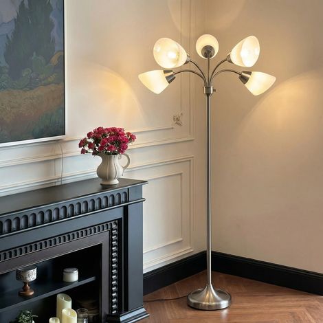 JCPYIUL Vintage Industriestil Stehlampe, klassische Lesestehlampe für Wohnzimmer, schmale Standleuchte mit 5 flexiblen Schwanenhals-Leuchtenköpfen, drehbarer Drehschalter zur Lichtsteuerung, passend f (1/5)