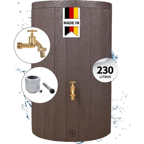 GARANTIA TIMBER set completo 230 L marrón incl. grifo de salida de latón y conector para bajante (1/5)