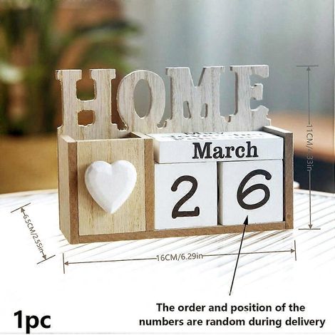 Calendrier perpétuel en bois avec porte-stylo, bloc perpétuel pour la maison, le bureau ou l'organisation de bureau. Décoration (1/5)