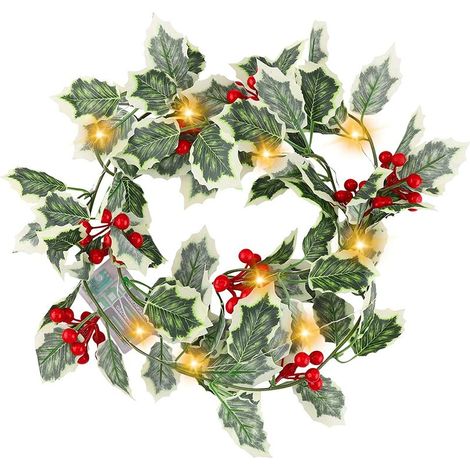 Guirlande lumineuse Noël baies rouges, 2 m, 20 LED, télécommande – DELKEVIC