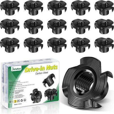 Lot de 20 écrous à frapper M8 x 11 mm en acier au carbone avec 4 pointes à frapper pour bois, meubles, mur d'escalade, bricolage (1/5)
