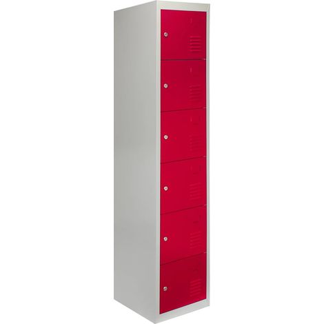 Metal Storage Lockers - Six Doors, Flatpacked, Red
