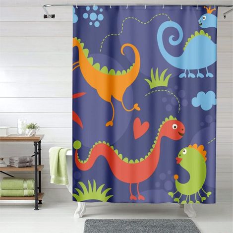 Rideau de douche dinosaures adorables, œillets plastique, lavable machine (1/5)
