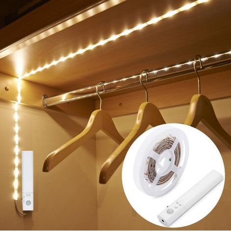 Warmweißer LED-Lichtstreifen mit Bewegungsmelder, selbstklebend, USB-wiederaufladbar, 1 m, für Schränke, Flure (1/4)