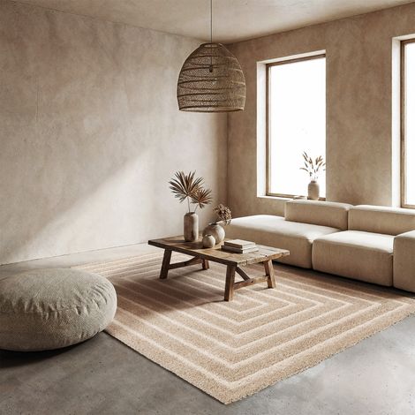 Tapis intérieur motif rectangle beige et crème - Silo 80 x 150 cm (1/5)